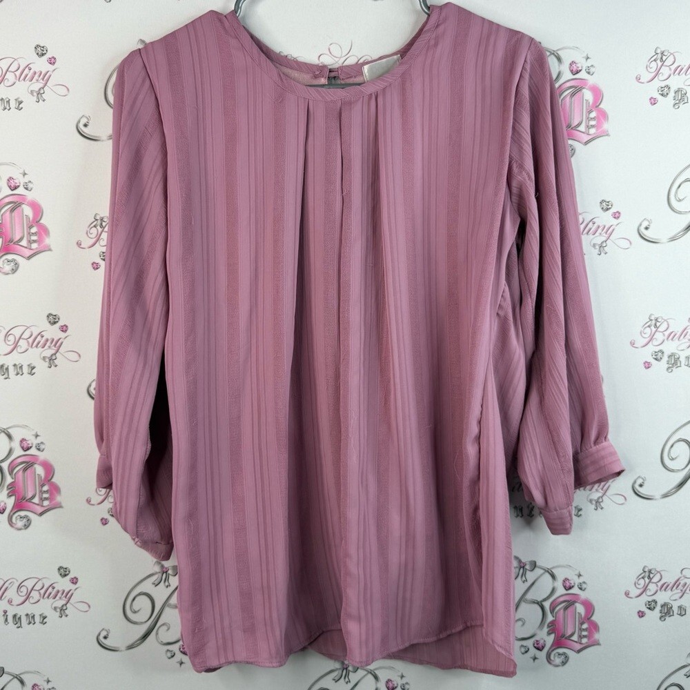 Deep, long sleeve pink keyhole, opening back Chic Mauve Blouse for Women